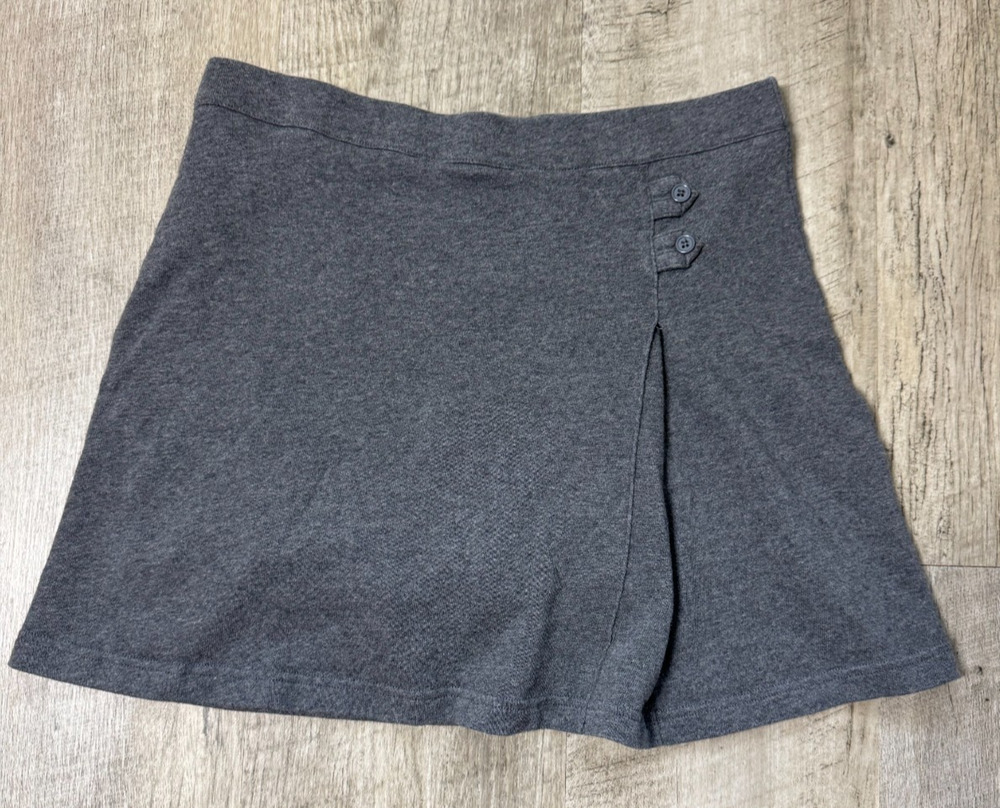 Land's End Womens Gray Mini Skirt Style All Cotton Knit Skort Size 10 M Buttons